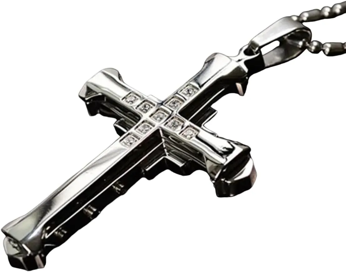 New For Trendy 2025 Same Men's Crystal Cross Jesus Pendant Necklace Punk Hip Hop Multicolor Stainless Steel Luxury Necklace Jewelry Fashion Accessories Creative Gift