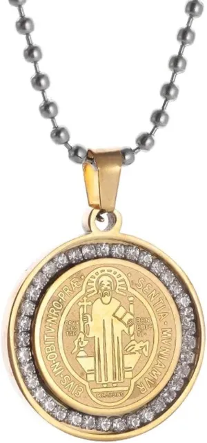 New For Trendy 2025 San Benito Cross Jesus Pendant Stainless Steel Christian Saint Benedict Necklace Men Women Prayer Amulet Jewelry Fashion Accessories Creative Gift