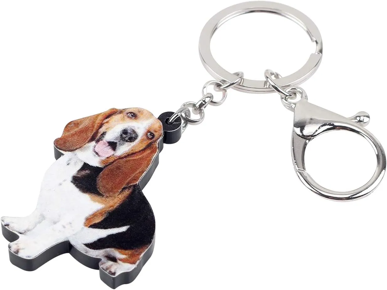 NEWEI Acrylic Basset Hound Keychain Gifts Cute Pets Key Chain Keyrings for Women Girls Bag Purse Accessories Charms