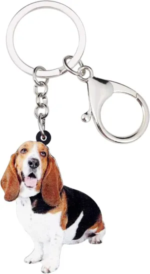 NEWEI Acrylic Basset Hound Keychain Gifts Cute Pets Key Chain Keyrings for Women Girls Bag Purse Accessories Charms