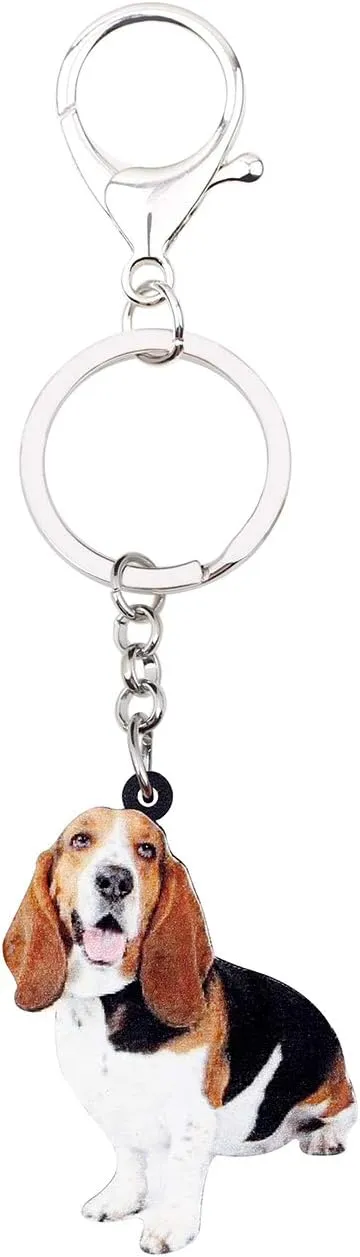 NEWEI Acrylic Basset Hound Keychain Gifts Cute Pets Key Chain Keyrings for Women Girls Bag Purse Accessories Charms