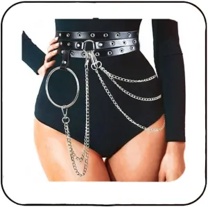Nicute Leather Waist Belt Chain Punk Fashion Body Chain Black Halloween Accessories Belt for Women