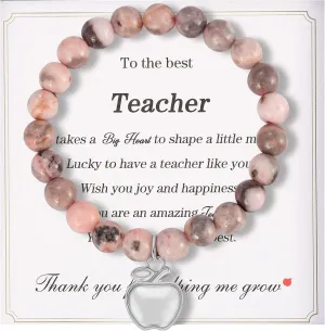 NIQIPOK Teacher Bracelet Gifts with Gift Message Card Teacher Appreciation Gifts from Student, Natural Stone Teachers Apple Bracelets