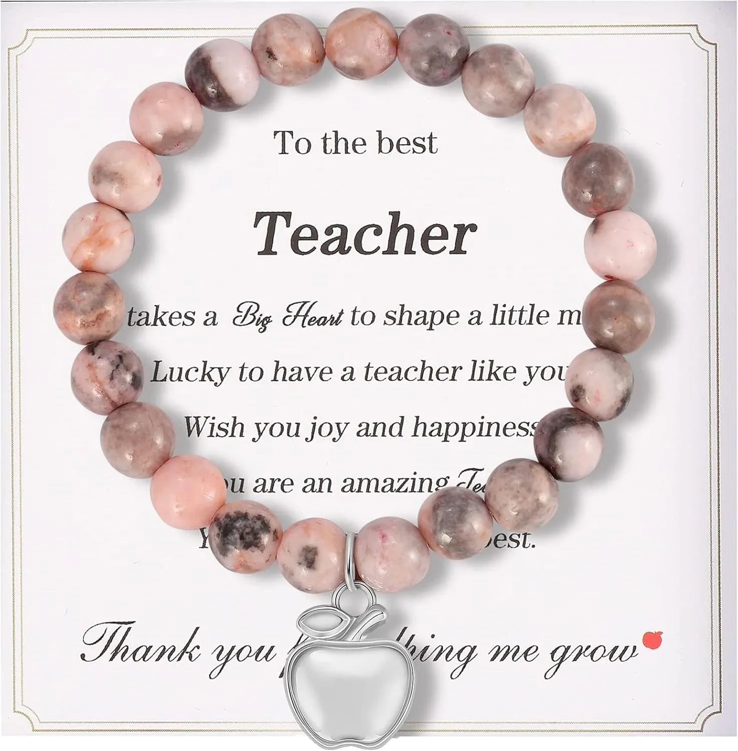 NIQIPOK Teacher Bracelet Gifts with Gift Message Card Teacher Appreciation Gifts from Student, Natural Stone Teachers Apple Bracelets