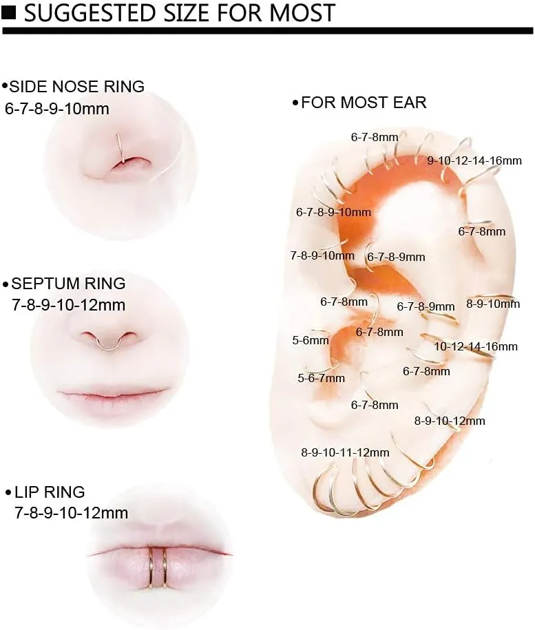 Nose Ring Septum Hoop 20G/18G/16G/14G/12G 316L Surgical Stainless Steel Hinged Seamless Earrings, Diameter 5MM-16MM, Gold/Silver/Black/Rose Gold/Rainbow Color