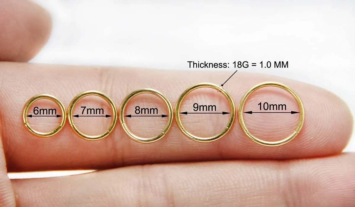 Nose Ring Septum Hoop 20G/18G/16G/14G/12G 316L Surgical Stainless Steel Hinged Seamless Earrings, Diameter 5MM-16MM, Gold/Silver/Black/Rose Gold/Rainbow Color