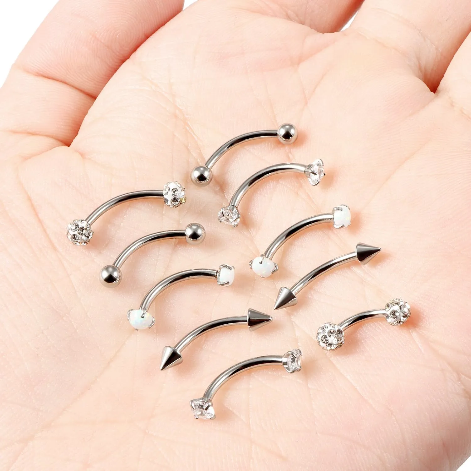 Ocptiy 16G Eyebrow Piercing Jewelry Surgical Steel Curved Barbells Eyebrow Ring Vertical Labret Lip Jewelry Snake Eyes Tongue Rings Ear Rook Navel Small Belly Button Ring for Women Men 8mm 10mm