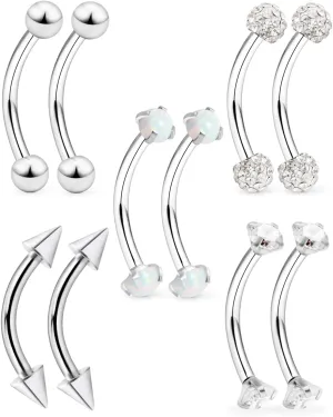 Ocptiy 16G Eyebrow Piercing Jewelry Surgical Steel Curved Barbells Eyebrow Ring Vertical Labret Lip Jewelry Snake Eyes Tongue Rings Ear Rook Navel Small Belly Button Ring for Women Men 8mm 10mm