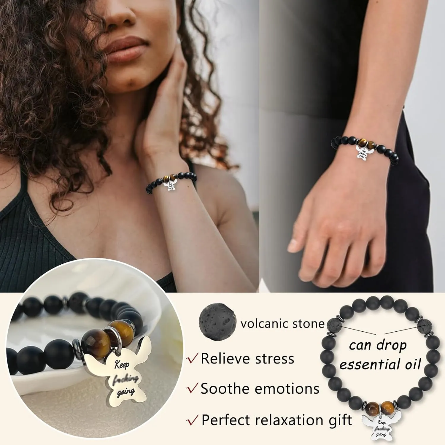 Ohana Means Family Bracelet Natural Stone Beaded Amethyst Bracelets for Womens Inspirational Jewelry Stitch Stuff Gifts for Lover Daughter Mom Niece