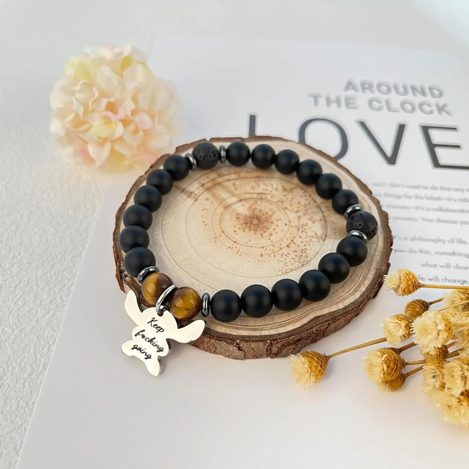 Ohana Means Family Bracelet Natural Stone Beaded Amethyst Bracelets for Womens Inspirational Jewelry Stitch Stuff Gifts for Lover Daughter Mom Niece