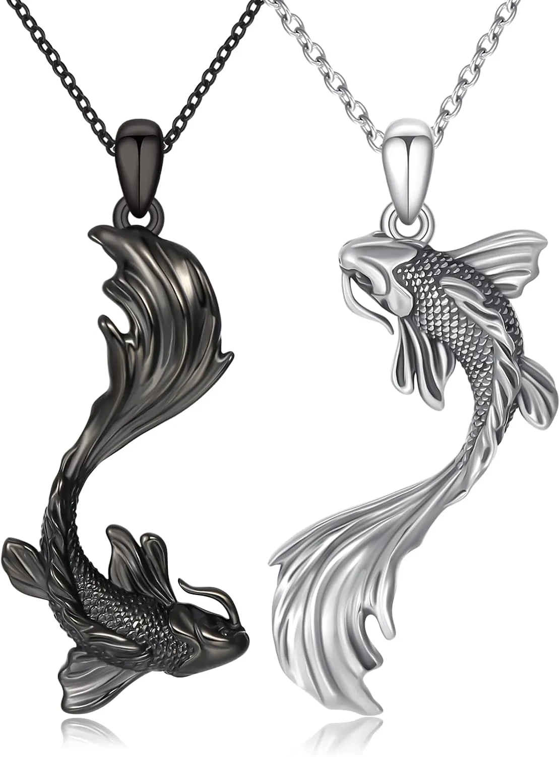 OHAYOO Koi Matching Necklace for Couples Sterling Silver Yin Yang Necklace Set Koi Fish Jewelry for Women Men