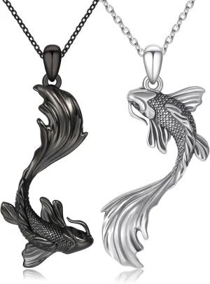 OHAYOO Koi Matching Necklace for Couples Sterling Silver Yin Yang Necklace Set Koi Fish Jewelry for Women Men