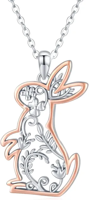 OHAYOO Rabbit Necklace for Women Cute Bunny Animal Necklace 925 Sterling Silver Jewelry Gifts for Women