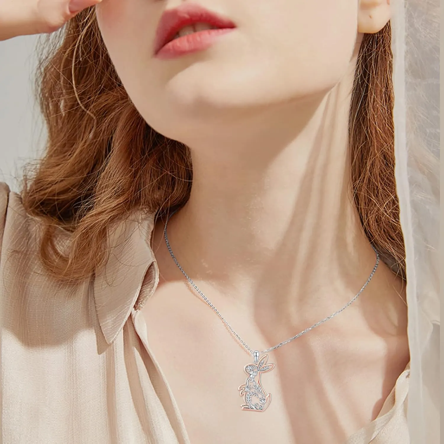 OHAYOO Rabbit Necklace for Women Cute Bunny Animal Necklace 925 Sterling Silver Jewelry Gifts for Women