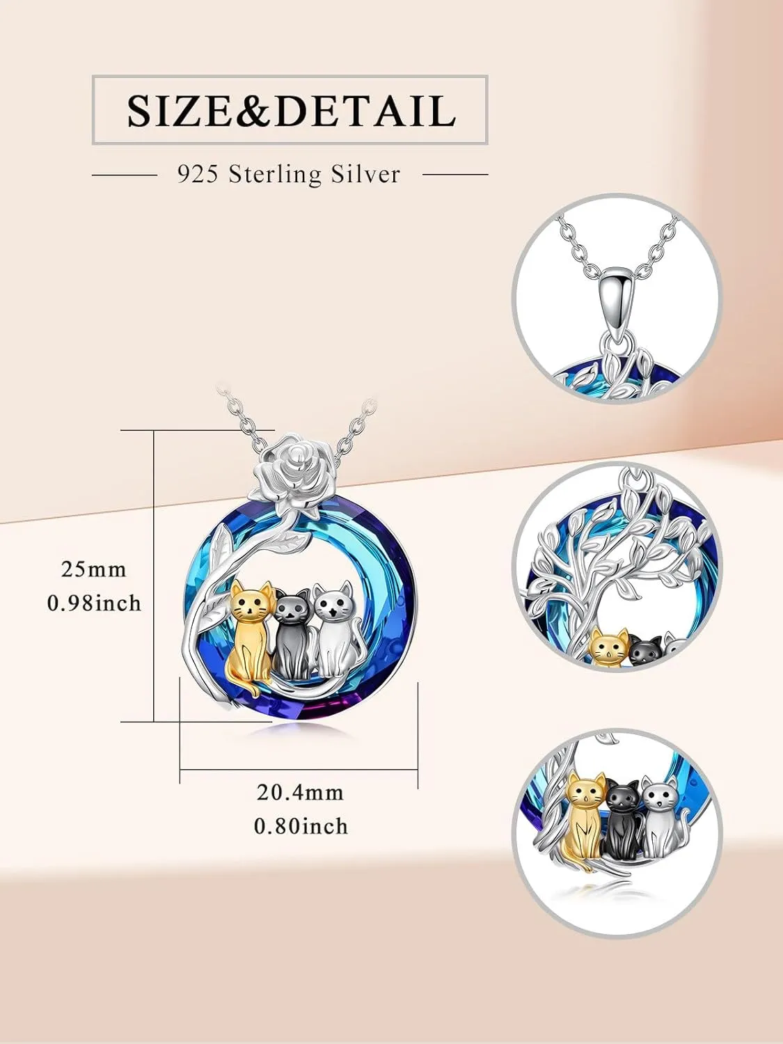 OJK Cat Gifts for Women S925 Sterling Silver 1-3 Cats Necklace Crysal Pendant, Anniversary Birthday Gifts for Mom Wife Her Girlfriend