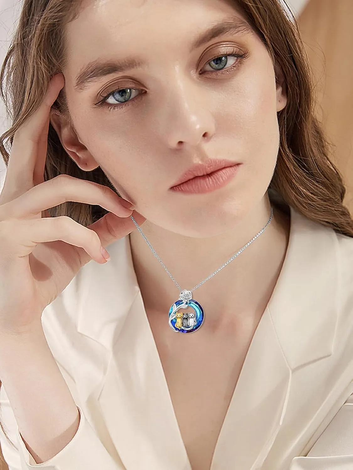 OJK Cat Gifts for Women S925 Sterling Silver 1-3 Cats Necklace Crysal Pendant, Anniversary Birthday Gifts for Mom Wife Her Girlfriend
