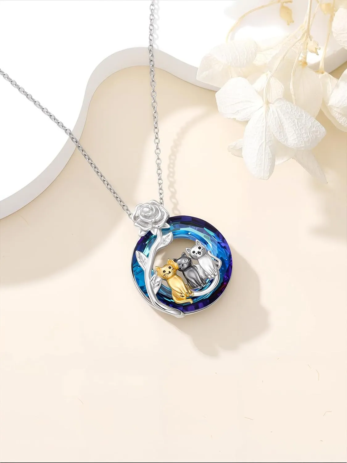 OJK Cat Gifts for Women S925 Sterling Silver 1-3 Cats Necklace Crysal Pendant, Anniversary Birthday Gifts for Mom Wife Her Girlfriend