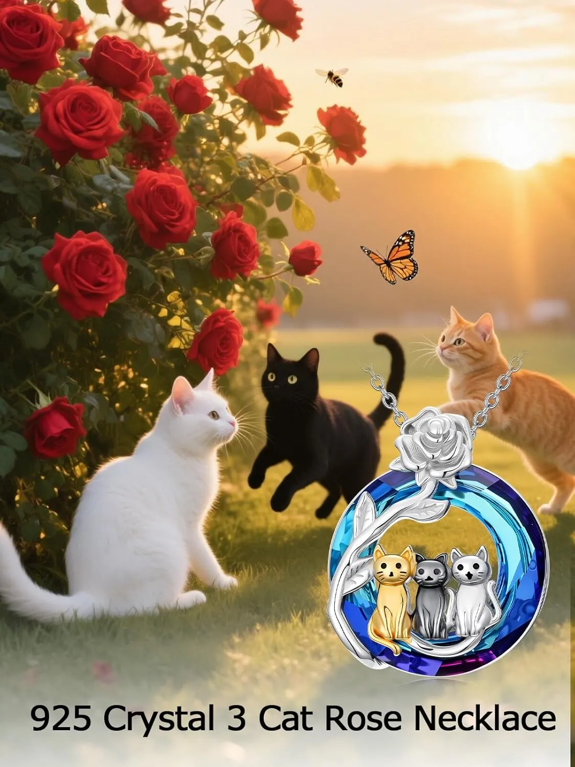 OJK Cat Gifts for Women S925 Sterling Silver 1-3 Cats Necklace Crysal Pendant, Anniversary Birthday Gifts for Mom Wife Her Girlfriend