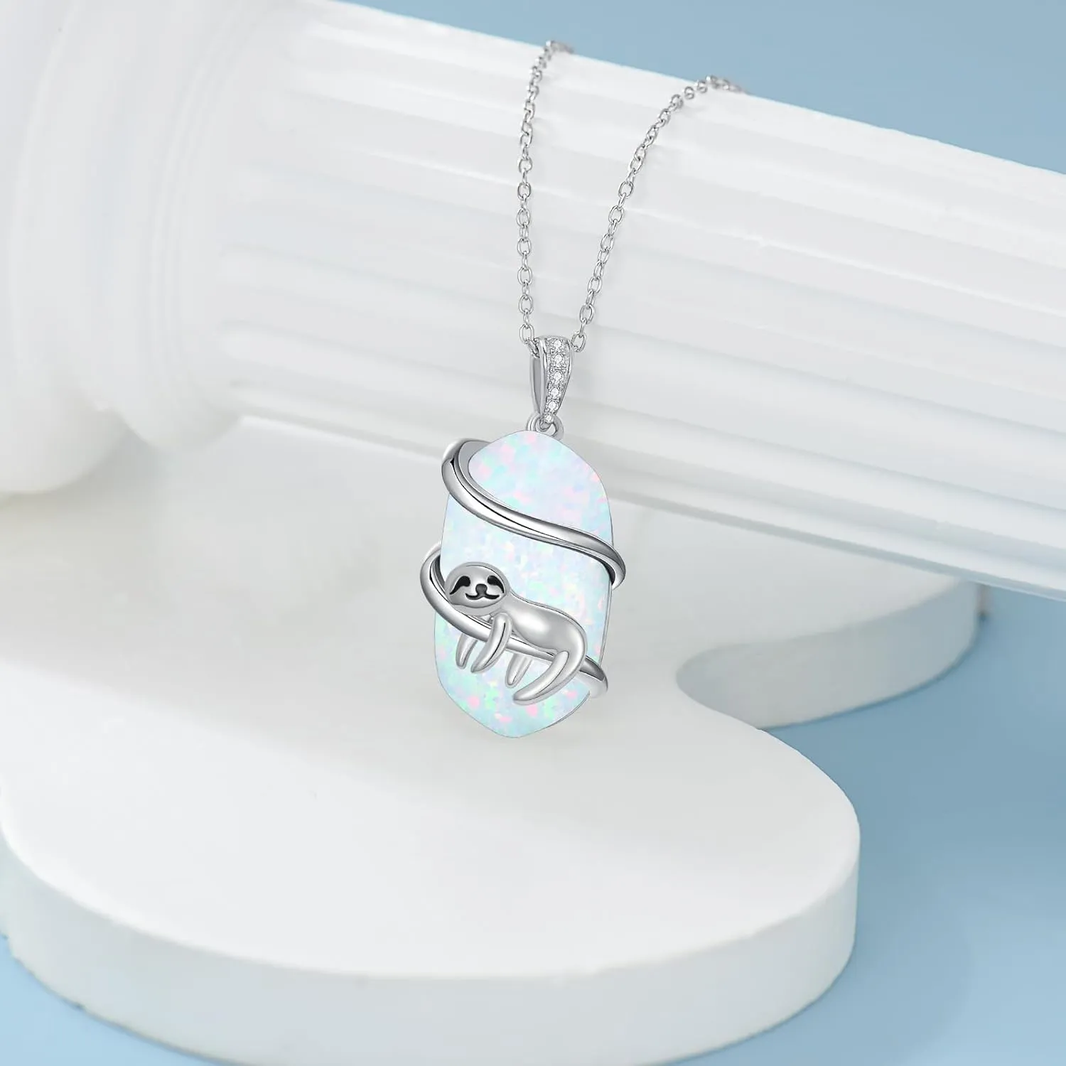 Opal Mama Bear/Panda/Cat/Koala/Sloth/Cardinal/Unicorn Necklace 925 Sterling Silver Opal Animal Pendant Jewelry Birthday Gifts Women Her Mom
