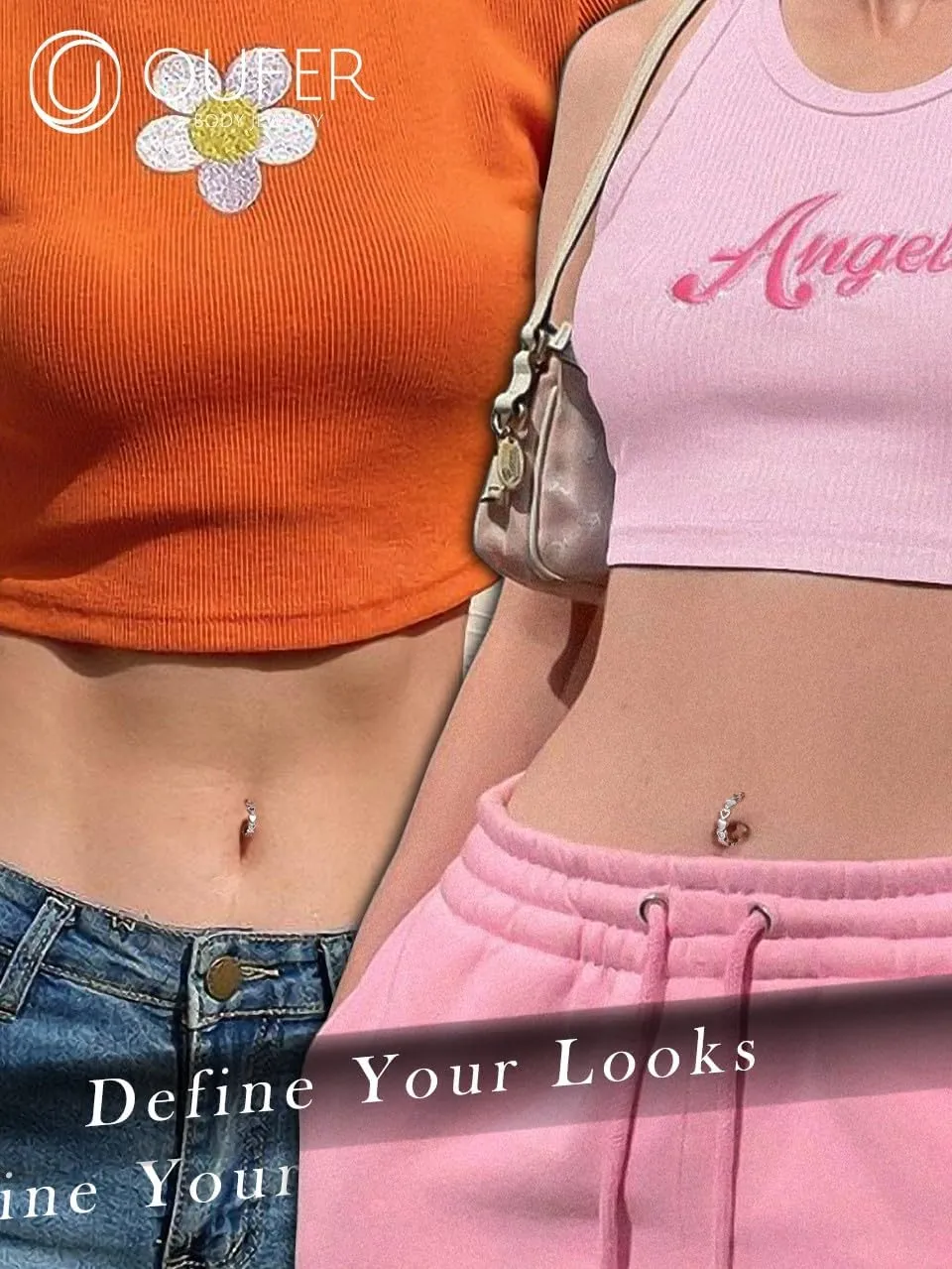 OUFER 14G Belly Rings, 316L Stainless Steel Belly Button Rings, Hollow Heart Design Belly Button Piercing, Navel Piercing Jewelry For Women