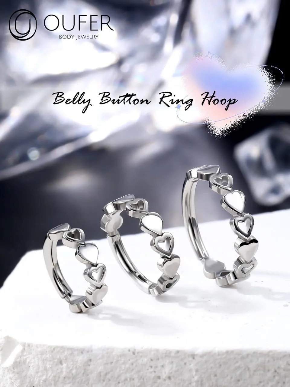 OUFER 14G Belly Rings, 316L Stainless Steel Belly Button Rings, Hollow Heart Design Belly Button Piercing, Navel Piercing Jewelry For Women