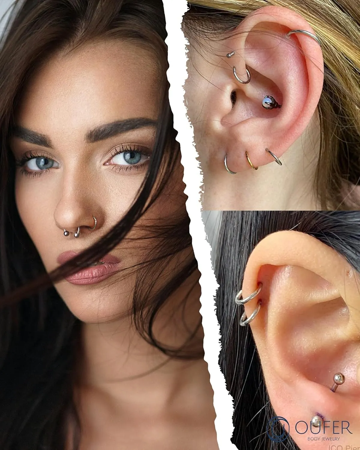 OUFER 2PCS Cartilage Hoop Earring, 16G Cartilage Piercing Jewelry, 316L Surgical Steel Helix Piercing Jewelry, Helix Daith Rook Tragus Conch Cartilage Earrings For Women