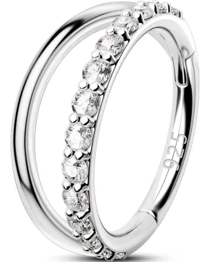 OUFER Double Hoop Nose Rings, 925 Sterling Silver Nose Rings Hoops, Hinged Segment CZ Helix Piercing Jewelry, 18G Septum Clicker Lip Rings, Cartilage Rook Tragus Daith Conch Piercing Jewelry-8MM