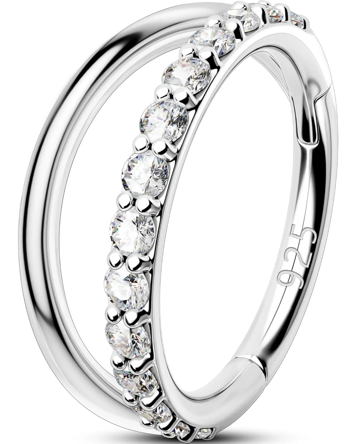 OUFER Double Hoop Nose Rings, 925 Sterling Silver Nose Rings Hoops, Hinged Segment CZ Helix Piercing Jewelry, 18G Septum Clicker Lip Rings, Cartilage Rook Tragus Daith Conch Piercing Jewelry-8MM