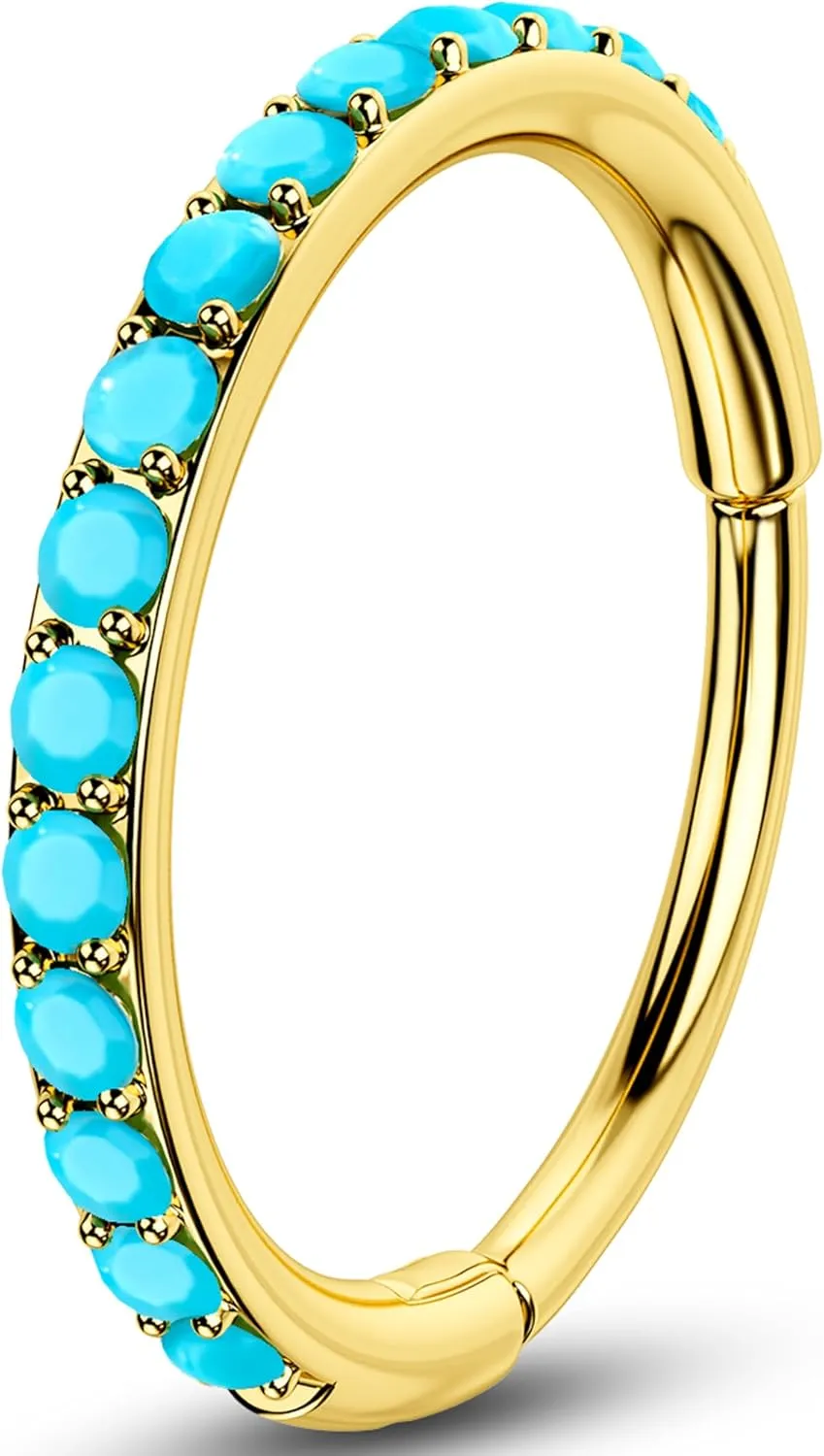 OUFER Turquoise Nose Rings Hoop for Women Men, 316L Surgical Steel 20G Nose Piercing Jewelry, Hinged Segment Septum Lip Rings Cartilage Conch Rook Helix Tragus Daith Earrings-6MM