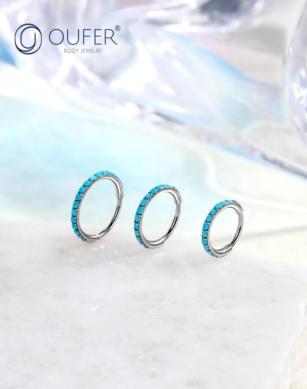 OUFER Turquoise Nose Rings Hoop for Women Men, 316L Surgical Steel 20G Nose Piercing Jewelry, Hinged Segment Septum Lip Rings Cartilage Conch Rook Helix Tragus Daith Earrings-6MM