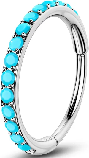 OUFER Turquoise Nose Rings Hoop for Women Men, 316L Surgical Steel 20G Nose Piercing Jewelry, Hinged Segment Septum Lip Rings Cartilage Conch Rook Helix Tragus Daith Earrings-6MM