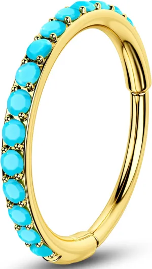 OUFER Turquoise Nose Rings Hoop for Women Men, 316L Surgical Steel 20G Nose Piercing Jewelry, Hinged Segment Septum Lip Rings Cartilage Conch Rook Helix Tragus Daith Earrings-6MM