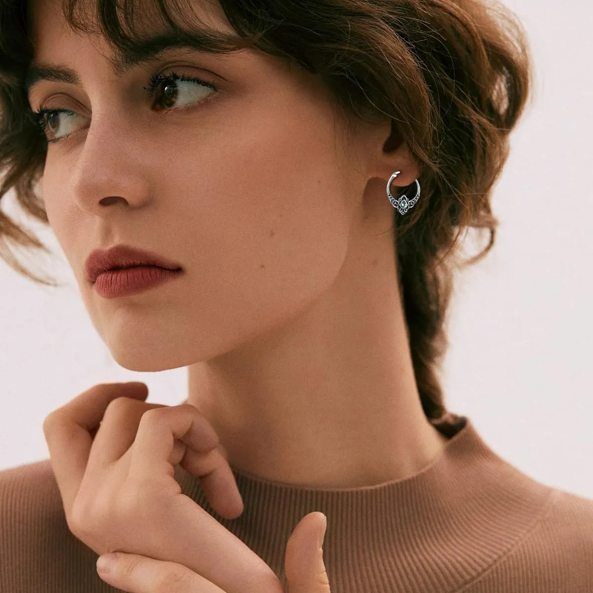 Owl/Hummingbird/Butterfly/Animal Moss Agate Hoop Earrings 925 Sterling Silver Vintage Moss Agate Hoop Earrings for Birthday Women Gifts