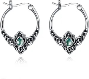 Owl/Hummingbird/Butterfly/Animal Moss Agate Hoop Earrings 925 Sterling Silver Vintage Moss Agate Hoop Earrings for Birthday Women Gifts