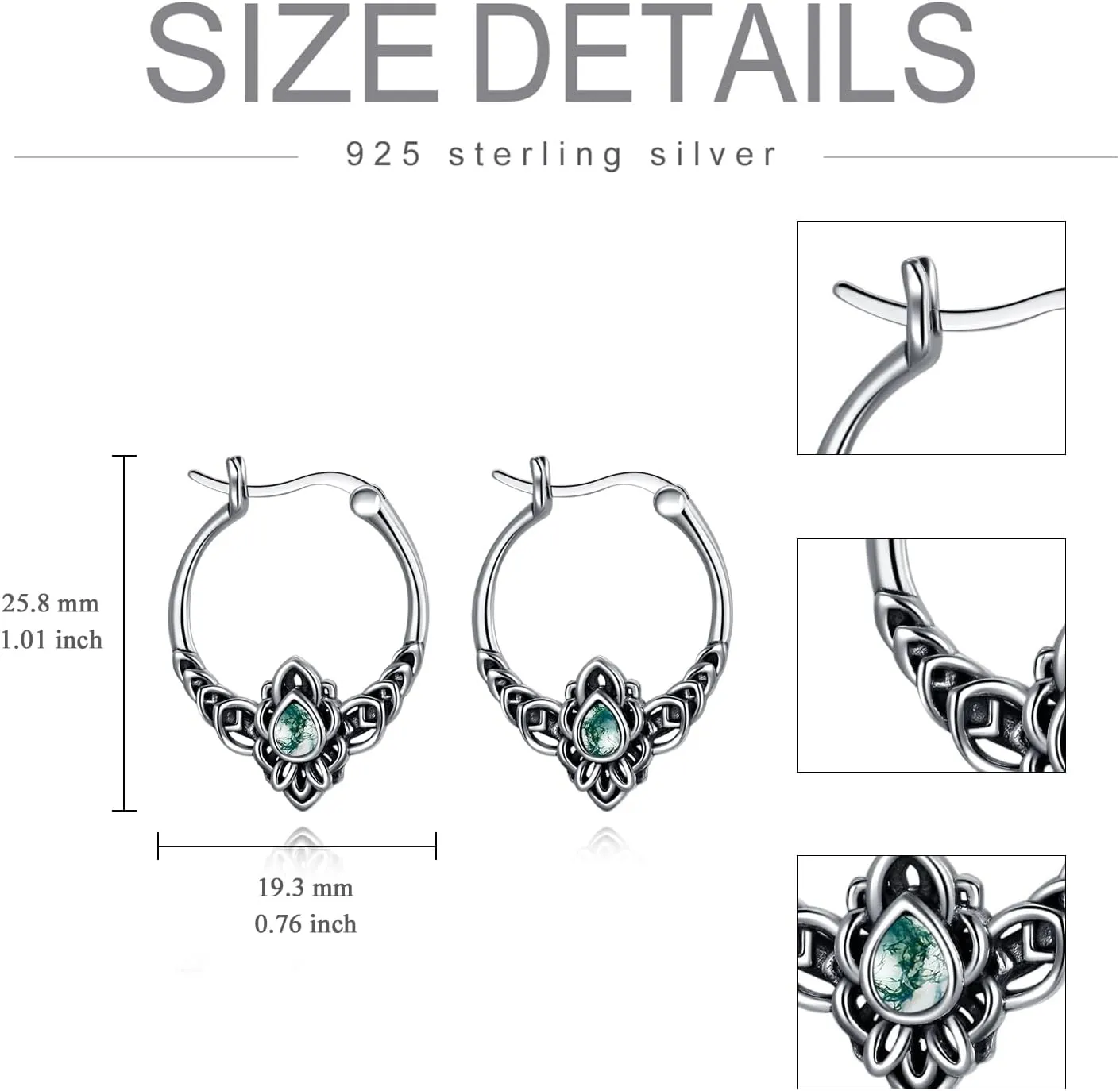 Owl/Hummingbird/Butterfly/Animal Moss Agate Hoop Earrings 925 Sterling Silver Vintage Moss Agate Hoop Earrings for Birthday Women Gifts