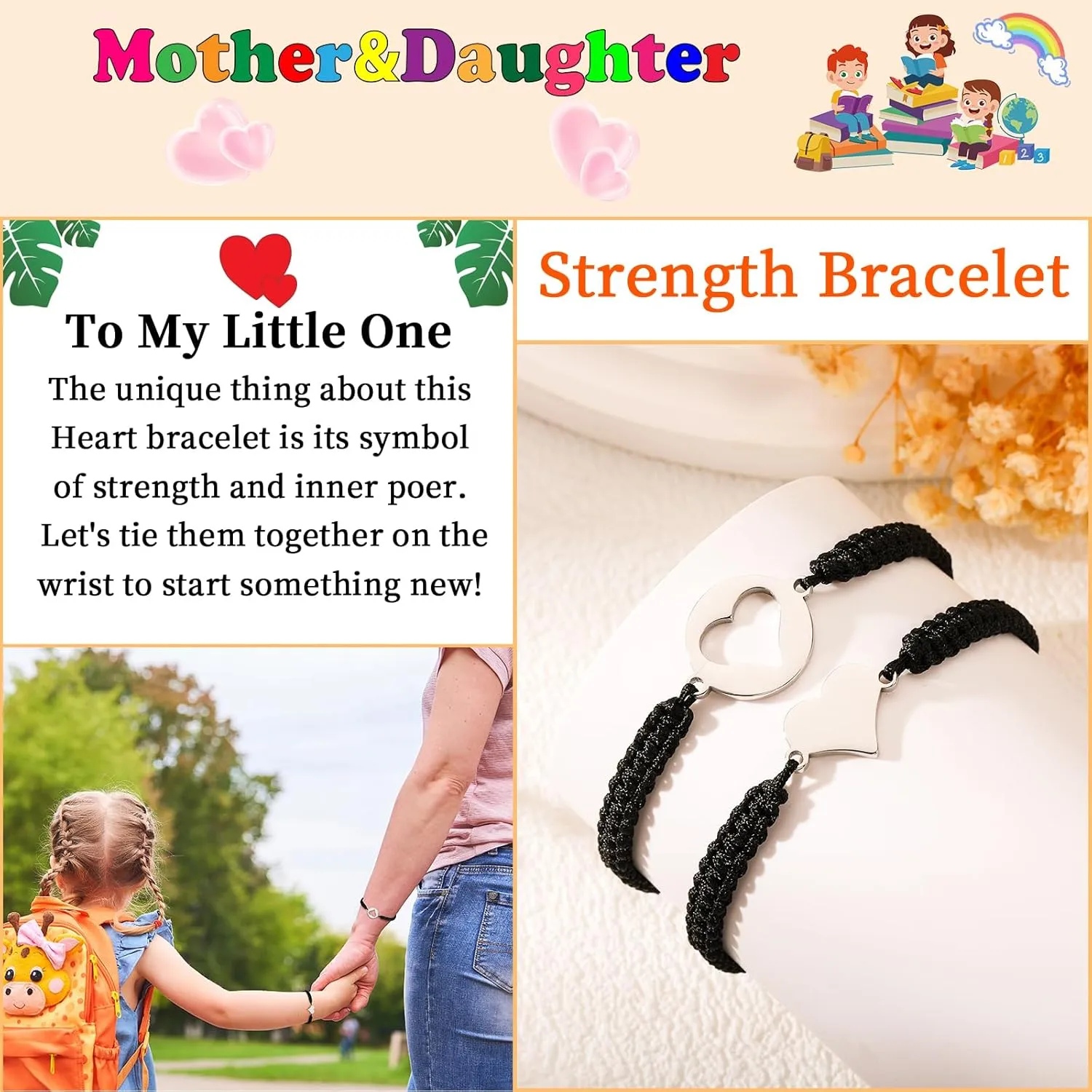 P. BLAKE First Day of School Bracelet Mommy and Me Back to School Kindergarten Gifts Matching Bracelets Set for Mother Daughter Son Girls Boys Jewelry Gifts