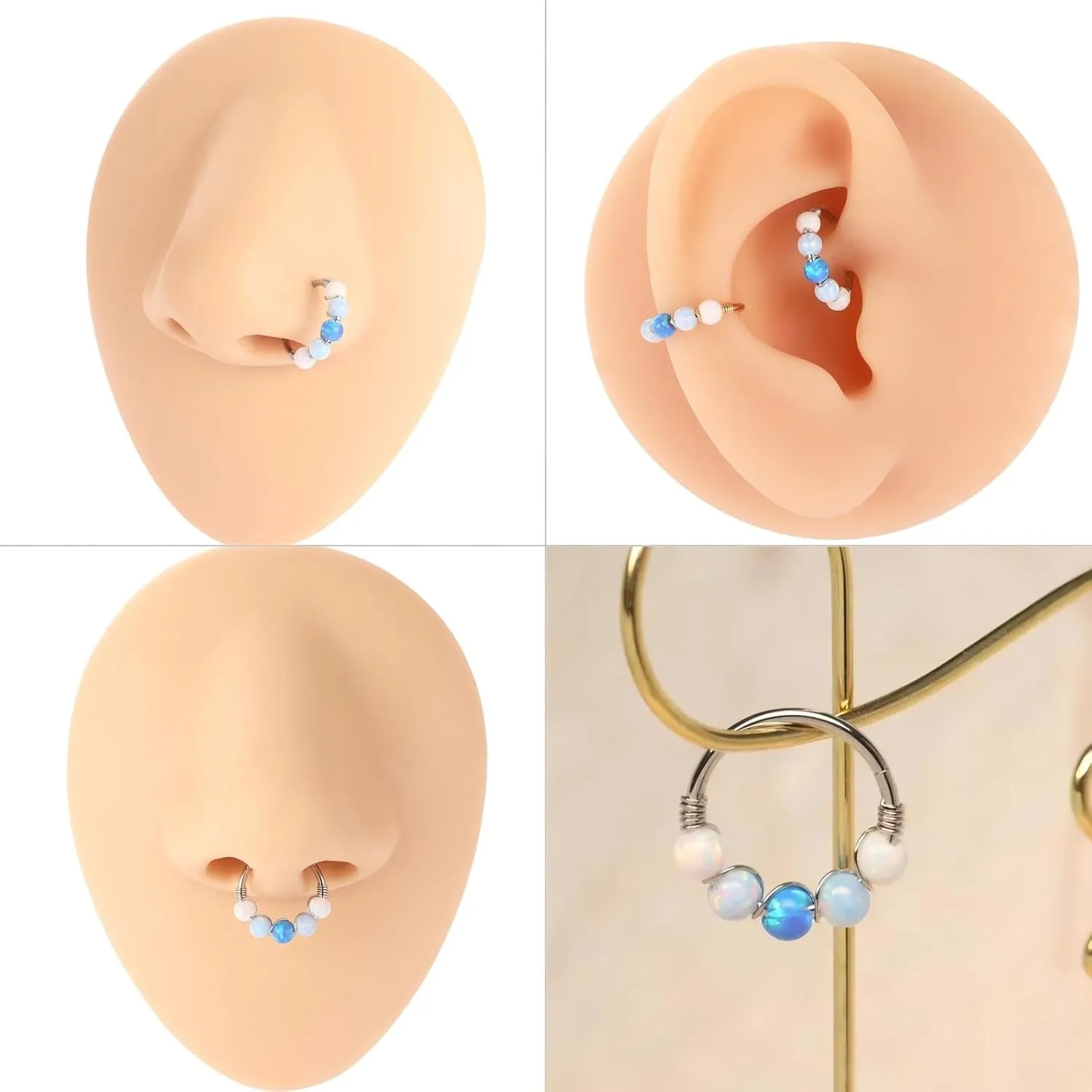 PEAKLINK 316L Surgical Steel Opal Nose Ring Septum Jewelry Tragus Rook Daith Piercing Jewelry Cartilage Helix Conch Hoop Earring