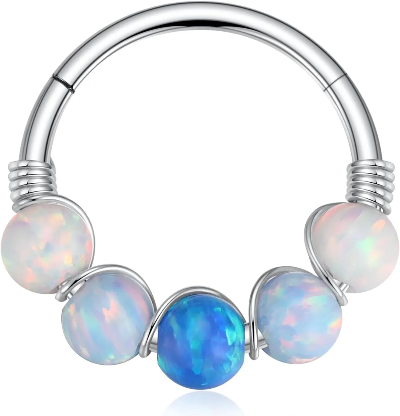 PEAKLINK 316L Surgical Steel Opal Nose Ring Septum Jewelry Tragus Rook Daith Piercing Jewelry Cartilage Helix Conch Hoop Earring