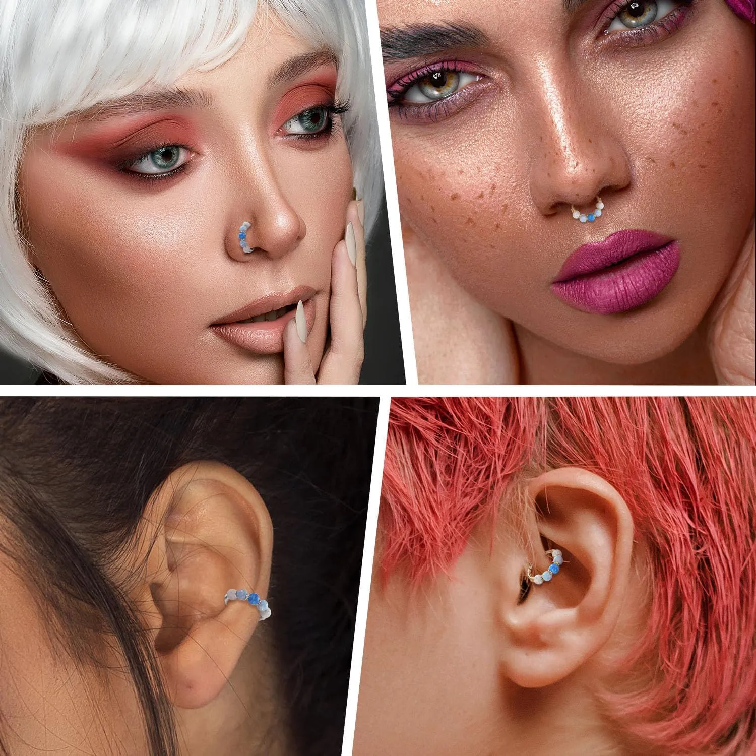 PEAKLINK 316L Surgical Steel Opal Nose Ring Septum Jewelry Tragus Rook Daith Piercing Jewelry Cartilage Helix Conch Hoop Earring