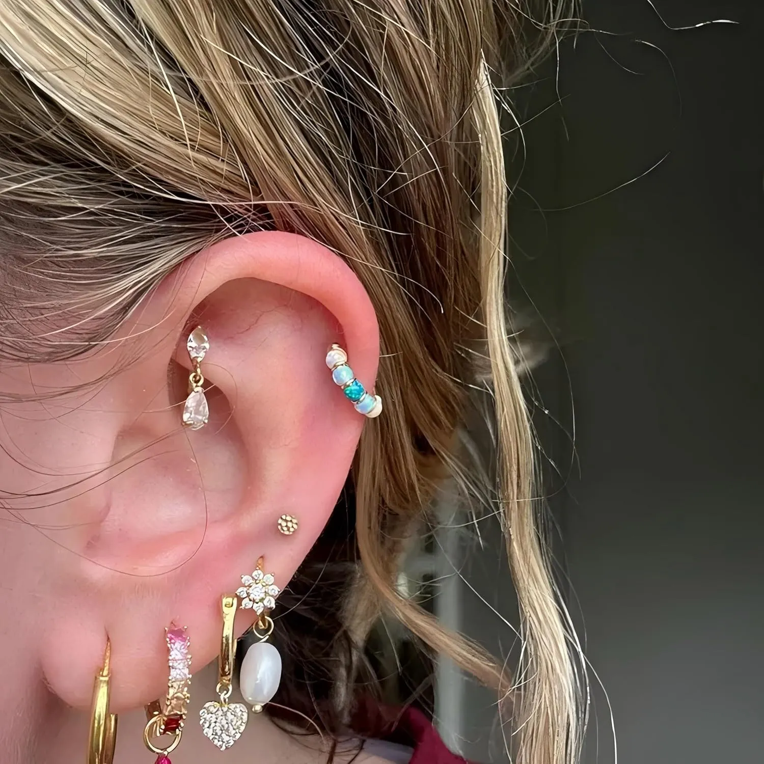PEAKLINK 316L Surgical Steel Opal Nose Ring Septum Jewelry Tragus Rook Daith Piercing Jewelry Cartilage Helix Conch Hoop Earring