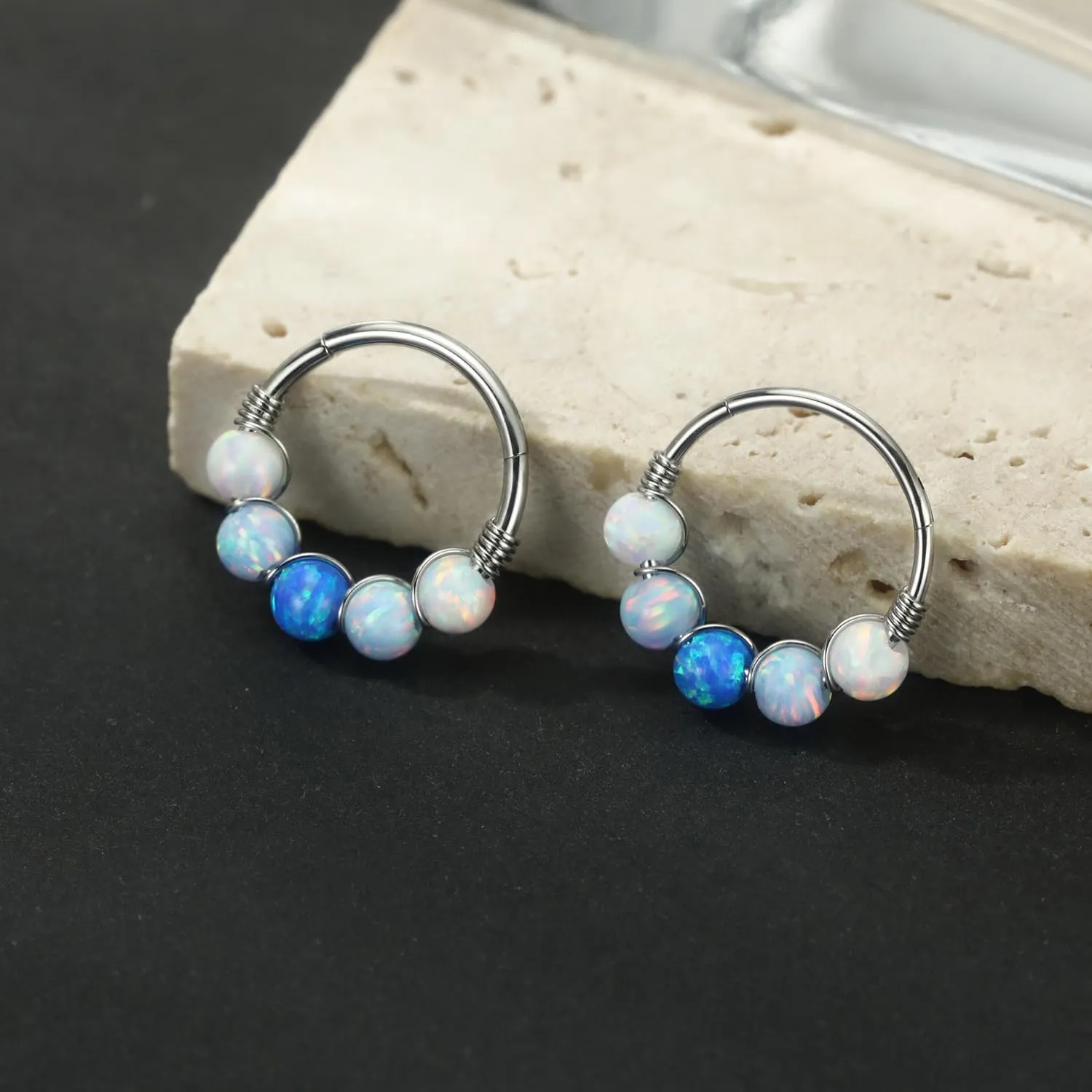 PEAKLINK 316L Surgical Steel Opal Nose Ring Septum Jewelry Tragus Rook Daith Piercing Jewelry Cartilage Helix Conch Hoop Earring