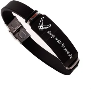 Personalized Military Jewelry Stainless Steel and Rubber Bracelets Engraved Army Sign Deployment Gift Black