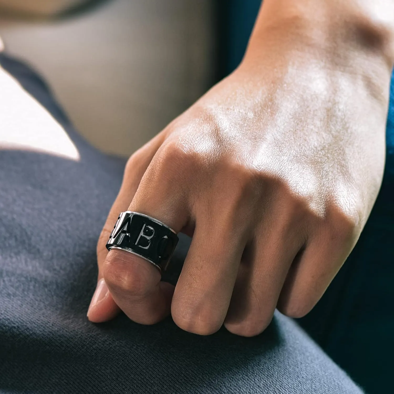 Personalized Name Ring 9mm/15mm Custom Name Plate Ring Engrave Any Names/Fidget Spinner Ring for Women Men Stainless Steel Jewelry(with Gift Box)
