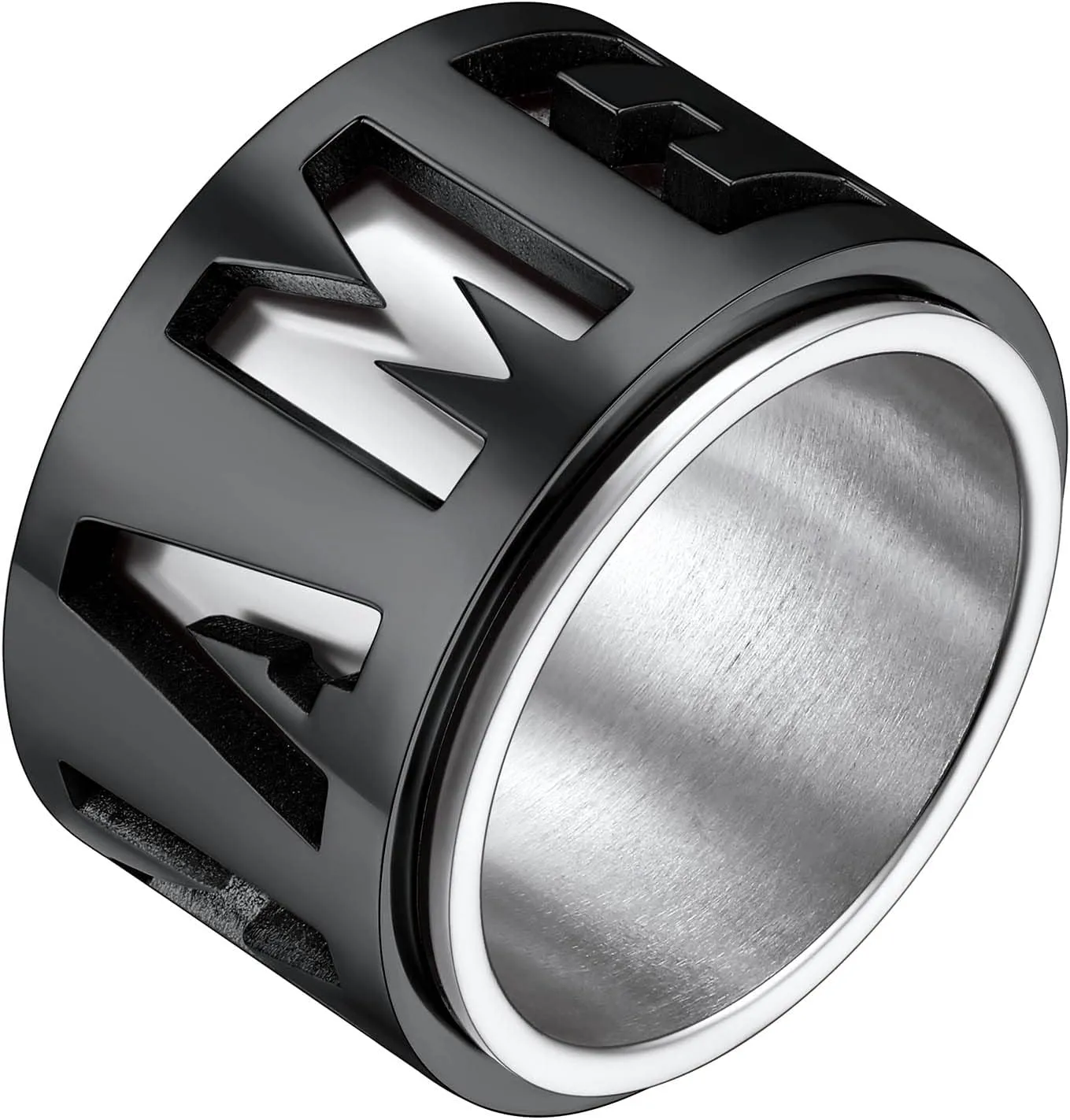 Personalized Name Ring 9mm/15mm Custom Name Plate Ring Engrave Any Names/Fidget Spinner Ring for Women Men Stainless Steel Jewelry(with Gift Box)