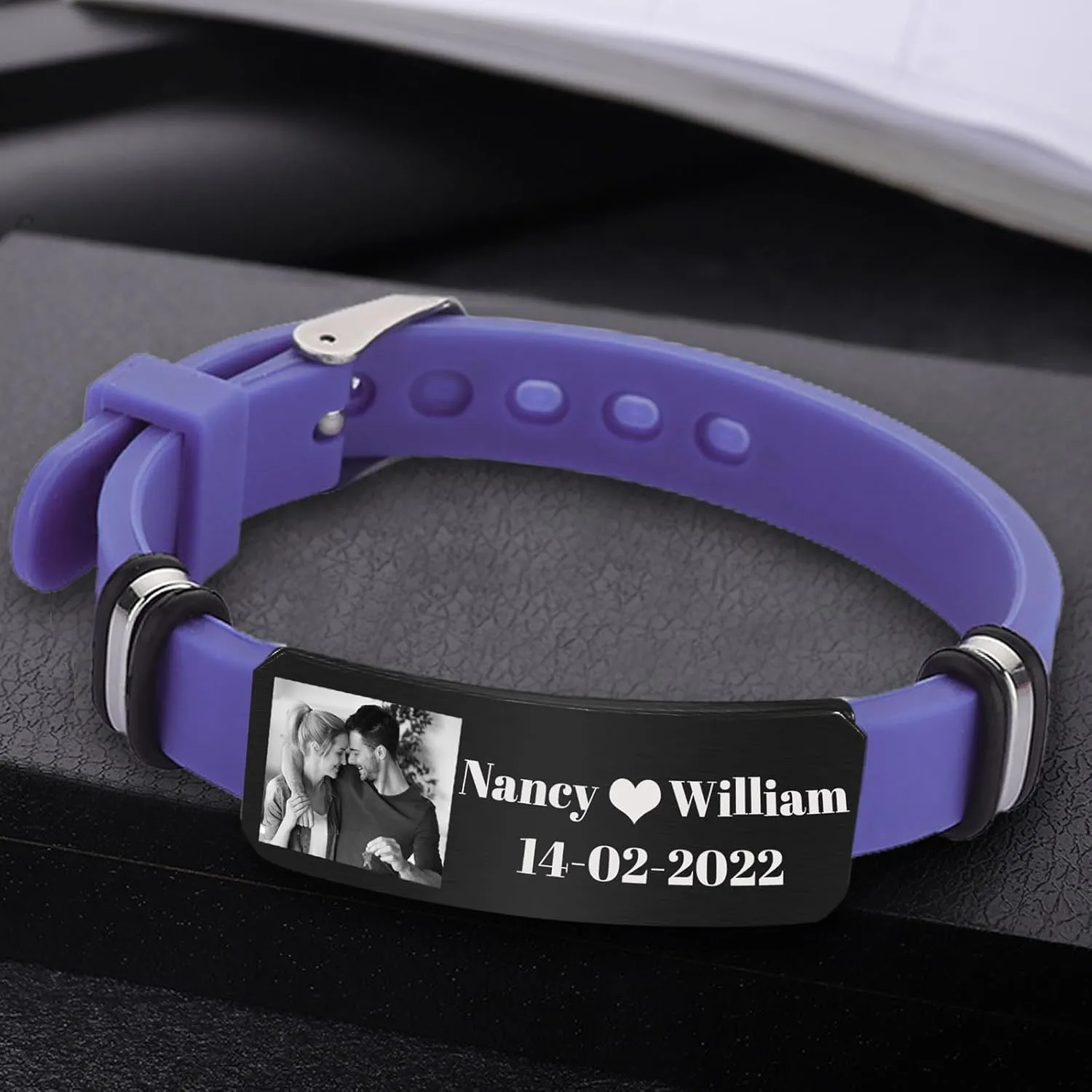 Personalized Photo Bracelet for Men Women Custom Silicone ID Bracelets Engraved Picture Name Bracelet Customized Gift for Boyfriend Wristband Valentines Fathers Mothers Day