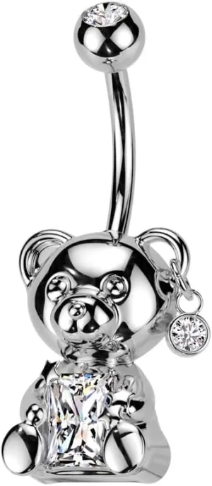 Pierced Owl 14GA 316L Stainless Steel CZ Crystal Center Bear Belly Button Ring