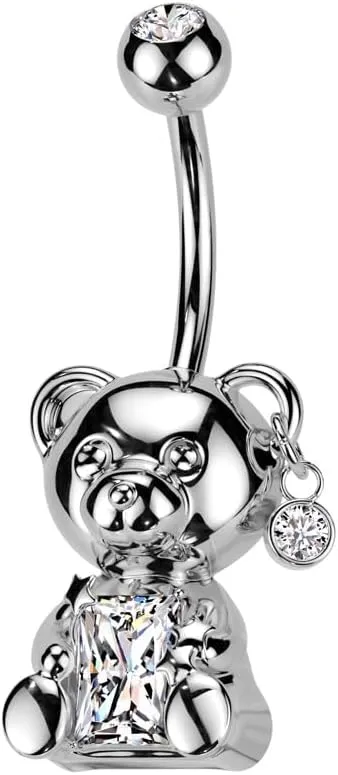 Pierced Owl 14GA 316L Stainless Steel CZ Crystal Center Bear Belly Button Ring
