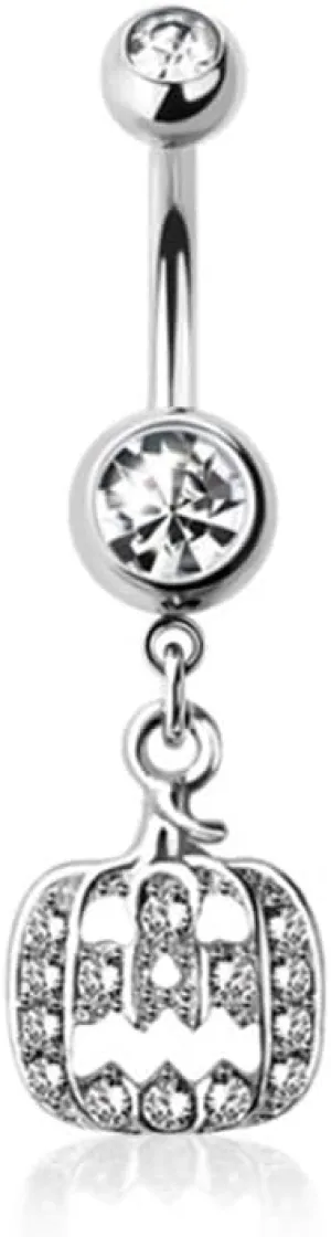 Pierced Owl 14GA 316L Stainless Steel CZ Crystal Pumpkin Dangling Belly Button Ring