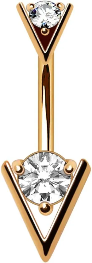 Pierced Owl 14GA Gold Plated 316L Stainless Steel CZ Crystal Triangle Belly Button Ring