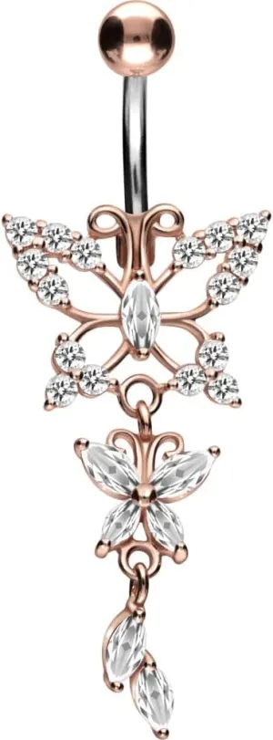 PIERCINGLINE 14 g belly button ring titanium with 925 Silver Butterfly Design - Titanium belly button rings in gold, silver & rosegold